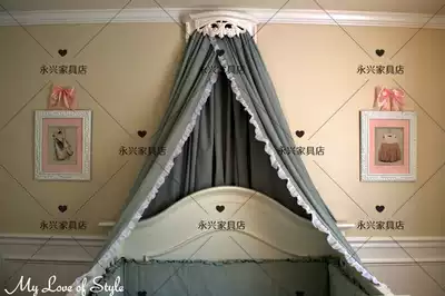 French solid wood carved princess bed curtain frame American retro old bed crown European style children's solid wood bed curtain frame customization