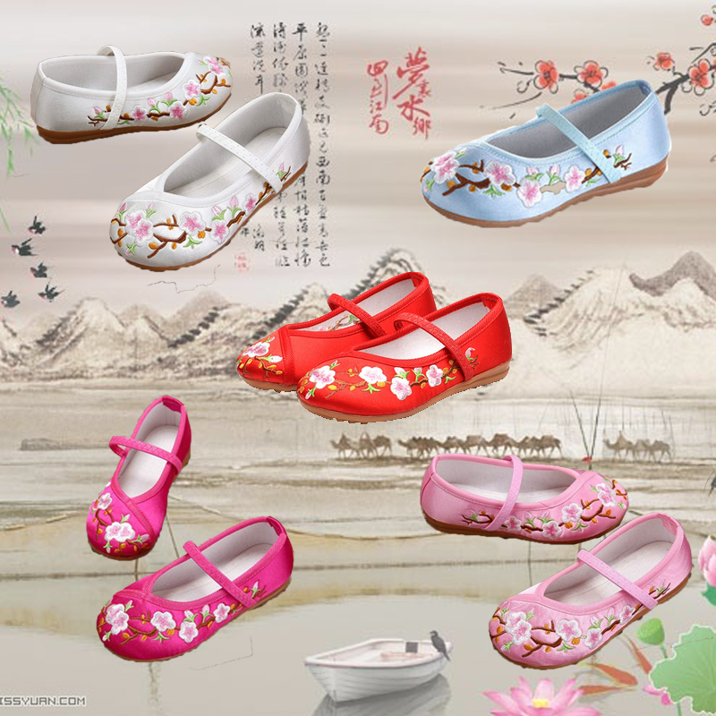Hanfu wear matching shoes women's ancient shoes ancient costume Hanfu shoes women's embroidered shoes flat casual women's shoes daily