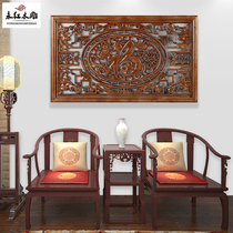  Dongyang wood carving pendant camphor wood solid wood carving rectangular hanging screen Chinese living room background wall hanging entrance painting