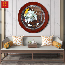  New Chinese style entrance three-dimensional framed jade carving painting living room corridor sofa background wall Jade solid wood decorative painting