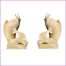 Jiahui Sandstone Relief Carp Water Spray Round Carving Large Garden Waterscape Sculpture Fountain Hotel Villa Courtyard Home Decoration