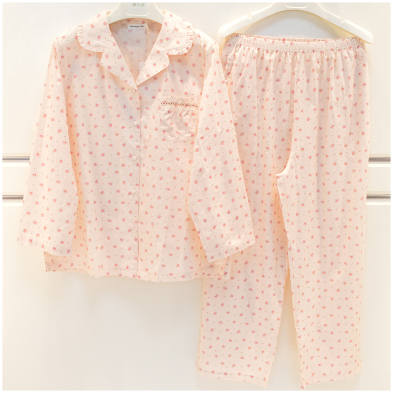 Jingya Pajamas 2025 Spring/Summer Women's 100-Count Woven Pure Cotton Thin Solid Color Floral Long-Sleeve Homewear Set Jingya Pajamas 2025 Spring/Summer Women's 100-Count Woven Pure Cotton Thin Solid Color Floral Long-Sleeve Homewear Set