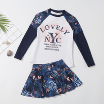Child swimsuit Girl girls split Long sleeve sunscreen CUHK Girl 12-year-old teenage girl Skirt Swimsuit student