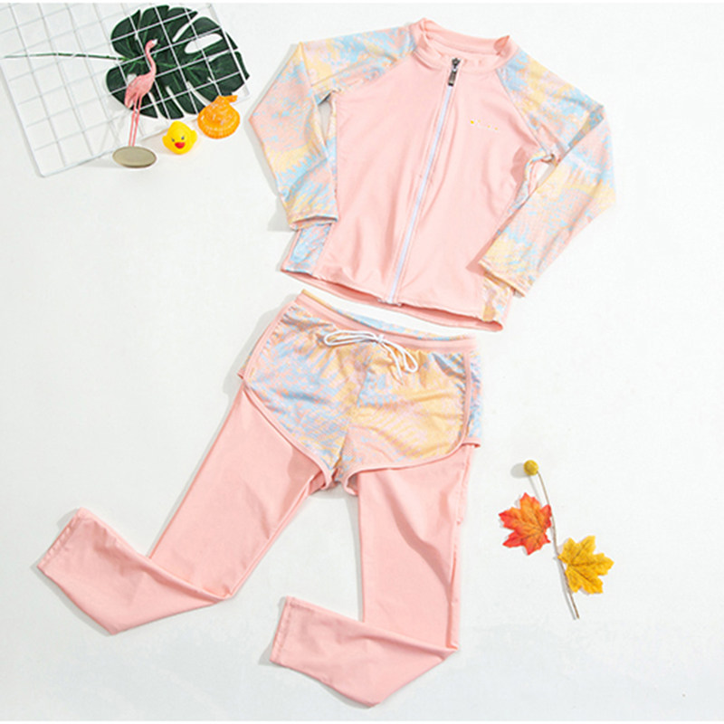 New ins children swimsuit girl two-piece style with chest cushion CUHK child long sleeve long pants sunscreen holiday swimsuit