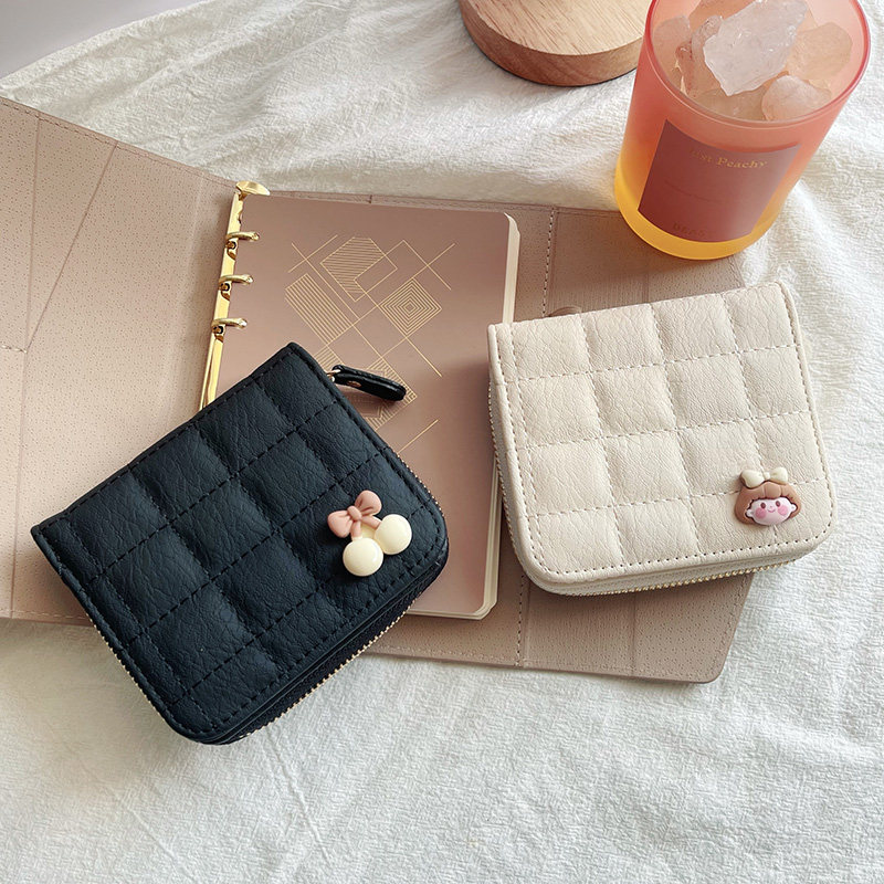 Small Cherry New Leather Clip Woman style Short Cartoon Cute Little Japan Girl Hearts Multi screens card bags Zero wallets