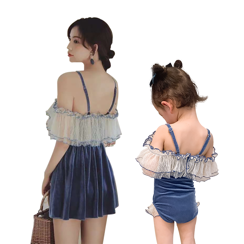 Parent-child swimsuit Mother-daughter new children's one-piece swimsuit Girl princess swimsuit Lace big child swimsuit Vacation