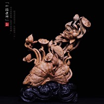 Indian old mountain sandalwood carving landscape flowers and birds all the way to the living room entrance office gift root carving wood carving ornaments