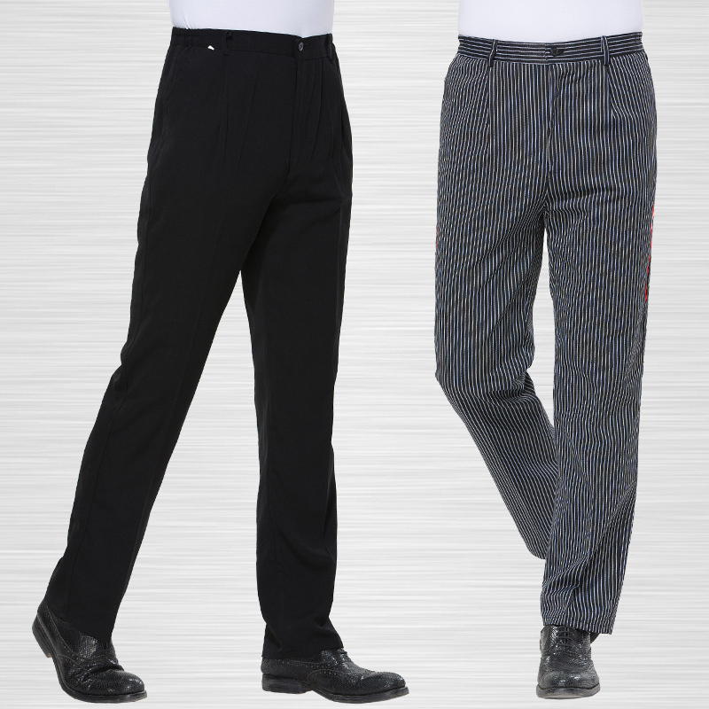 Hotel Work Uniform Pants Chef Waiter Men's Autumn and Winter Loose Suit Pants Wear-Resistant Black Elastic Waist Straight Pants