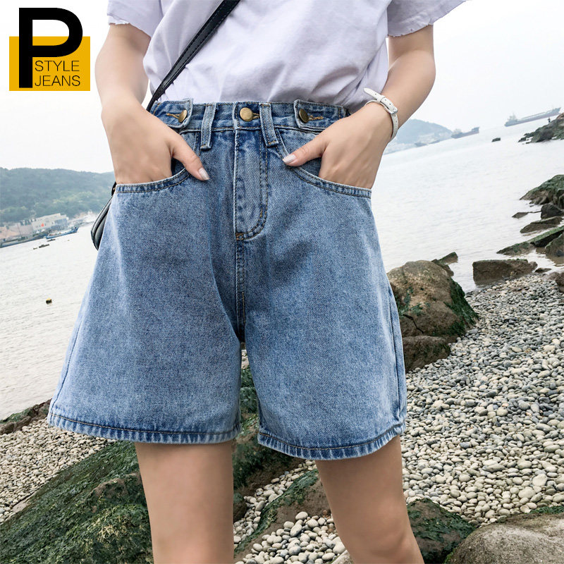 Conspicuble broadlegs 50% mid pants hot pants loose high waist curl denim shorts women summer 2023 new ins tide-Taobao