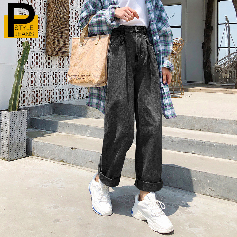 Spring Summer Dress 2022 New High Waisted Jeans Woman Straight Drum Loose Broadleg Old Daddy Black Grey Chic Pants Tide