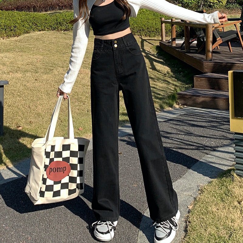 Black High-Waisted Wide-Leg Jeans for Women, 2026 Spring and Summer New Style, Slimming Narrow Straight-Leg Loose Pants for Petite Women Black High-Waisted Wide-Leg Jeans for Women, 2026 Spring and Summer New Style, Slimming Narrow Straight-Leg Loose Pants for Petite Women