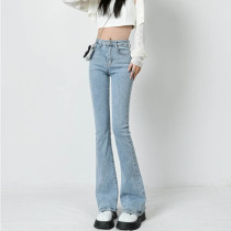 Micro Horn Jeans Woman 2022 Spring Summer New High Waist Display Slim Elastic Light Blue Summer Horseshoe Summer Pants