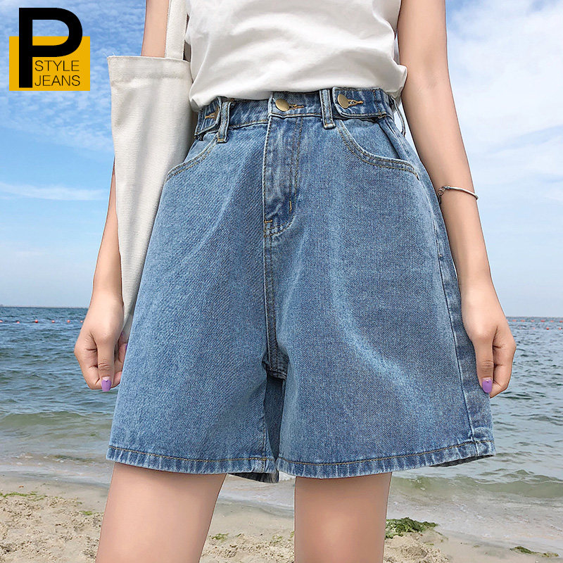 Straight cylinder loose 50% wide leg high waist denim shorts female summer 2022 new outwear tide 50% pants a word thin