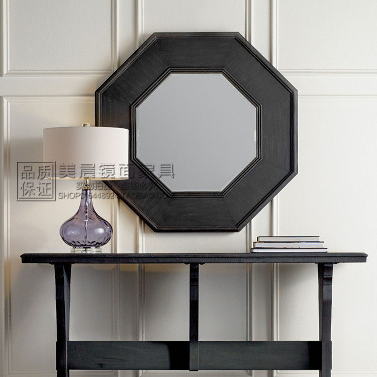 Simple modern octagonal decorative mirror black bathroom mirror bedroom vanity mirror porch fireplace wall hanging mirror customization