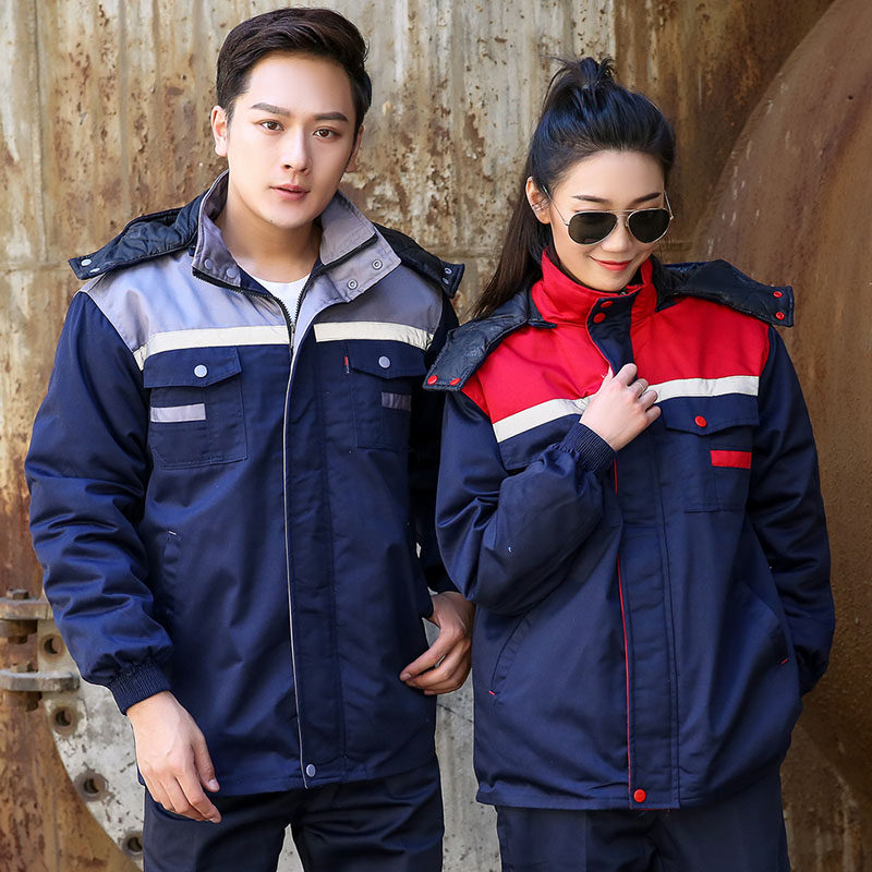 Winter work clothes cotton-padded men's autumn and winter thickened wear-resistant medium-length labor insurance padded jacket suit custom printing cold protection and warmth