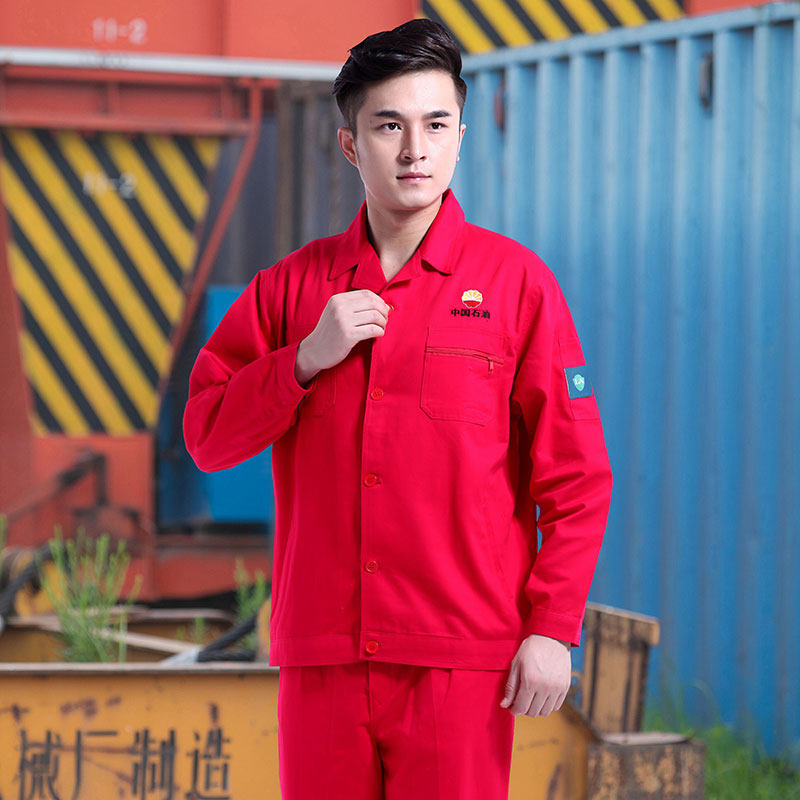 Spring and autumn long-sleeved cotton anti-static PetroChina big red overalls suit men's labor insurance overalls custom