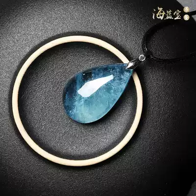 Natural sea blue treasure water drop pendant female star light Devil blue sweater ice blue crystal necklace male