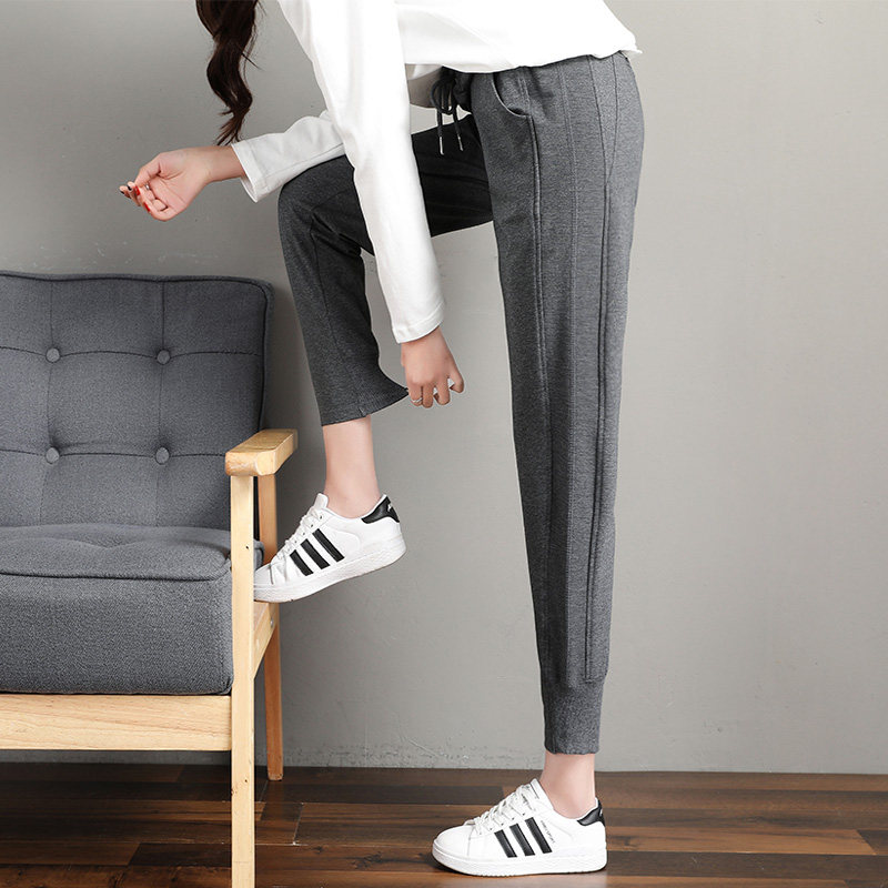 Gray sweatpants female loose beam feet and long - running tall 2021 spring and autumn thin casual suit