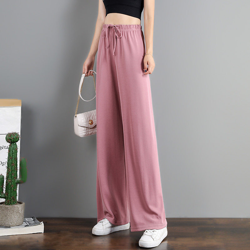 Spring and autumn cupro silk wide leg pants women's high waist drape summer thin ice silk loose straight pink casual mopping pants