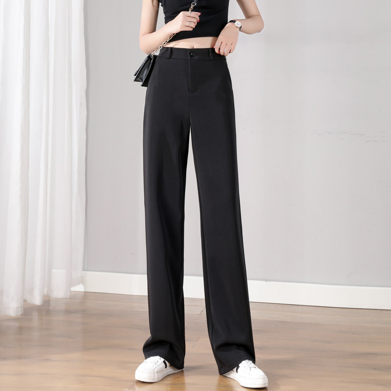 Suit pants women's straight tube loose drape summer small tall waist was thin spring and autumn black pendant wide leg mopping pants