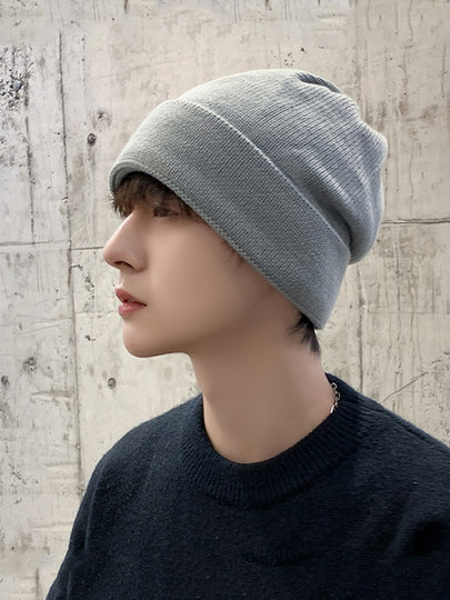 Men's Autumn and Winter Warm Knitted Hat, Large Head Circumference, Trendy Brand Cotton Hat, Fleece-Lined Men's Winter Hat