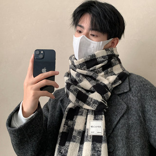 Plaid Scarf for Men 2024 Winter Outdoor Warm Neck Scarf Men's Gift for Boyfriend Thick Versatile Shawl