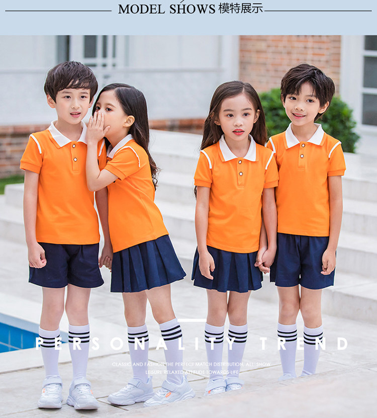товар из китая 新款幼儿园园服夏装橙色短袖老师英伦夏天儿童班服夏季小学生校服 OTHER