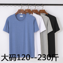 Summer plus size mens short-sleeved bamboo fiber T-shirt middle-aged and elderly shirts loose half-sleeves plus fertilizer to increase mens old shirts