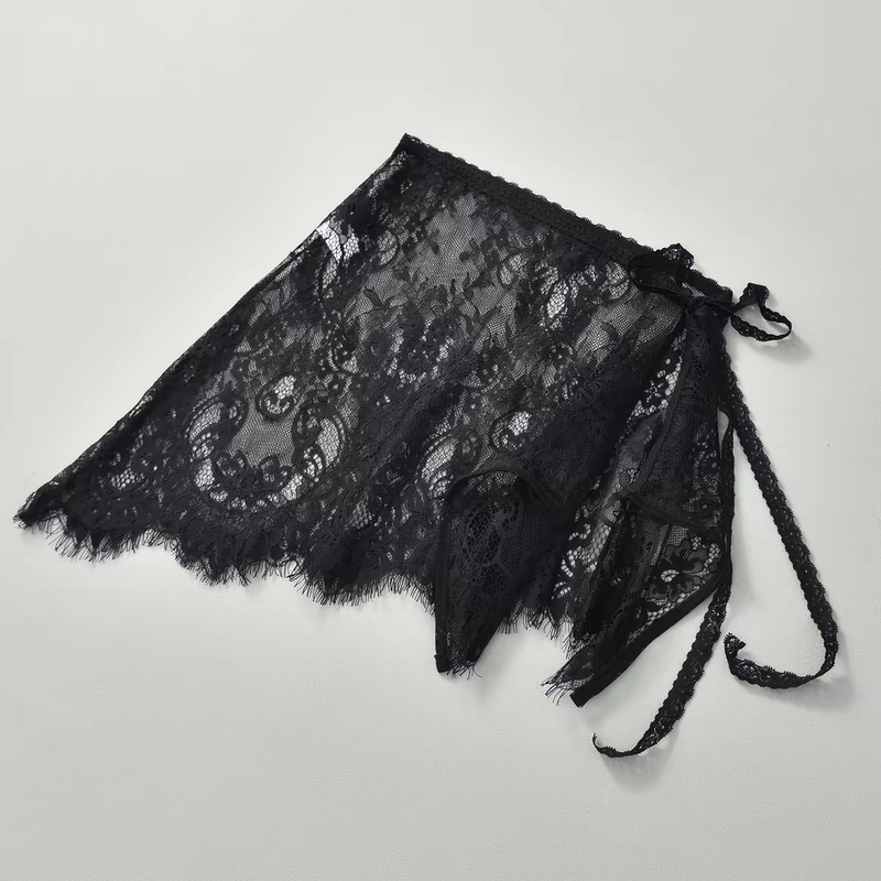 Layering Essential: Black Lace Tie-Up Short Skirt, 2026 Autumn New Sheer Skirt Apron Half Skirt for Women Layering Essential: Black Lace Tie-Up Short Skirt, 2026 Autumn New Sheer Skirt Apron Half Skirt for Women