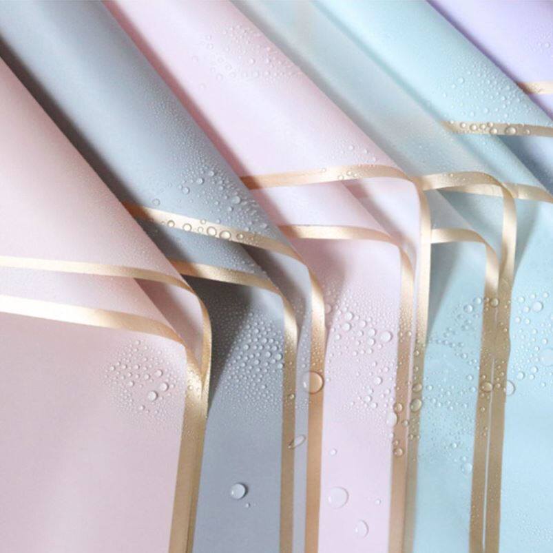 Flower wrapping paper gold-edged jelly film matte paper waterproof gold-bordered flower arrangement florist rose bouquet packing material