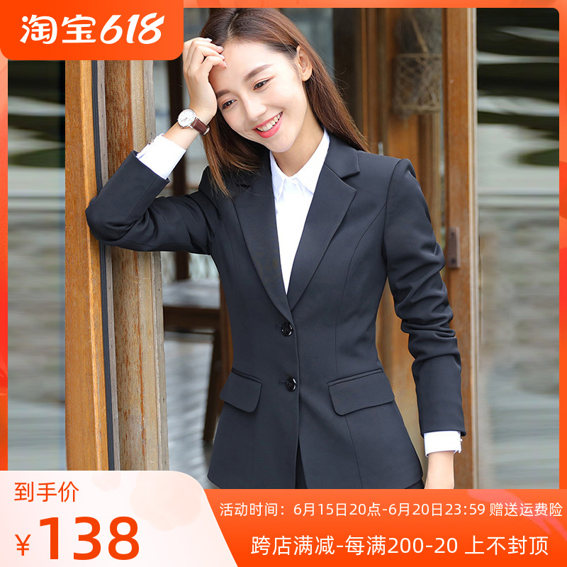 Positive dress suit female college student black suit jacket hotel front desk bank work interview for work wear workwear