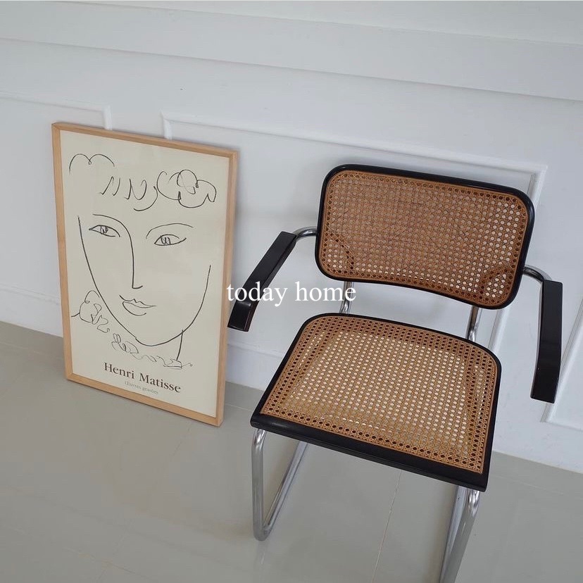 today home antique style solid wood rattan chair backrest arm dining chair Korean ins blogger leisure homestay chair