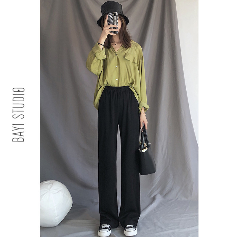 Knitted pants female loose straight tube 2020 new casual long trousers high waist - perceived trawl floor broad leg pants