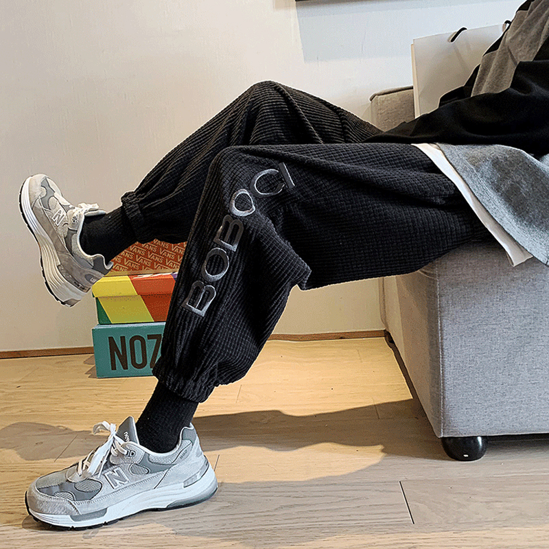 Huffag Pants Male Port Craftins LOOSE Yuppie Pants PANTS KOREAN VERSION TREND LIGHT CORE SUEDE CASUAL MEN'S PANTS