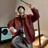Бордовая осенняя куртка, бейсбольная форма, премиум класс, в американском стиле