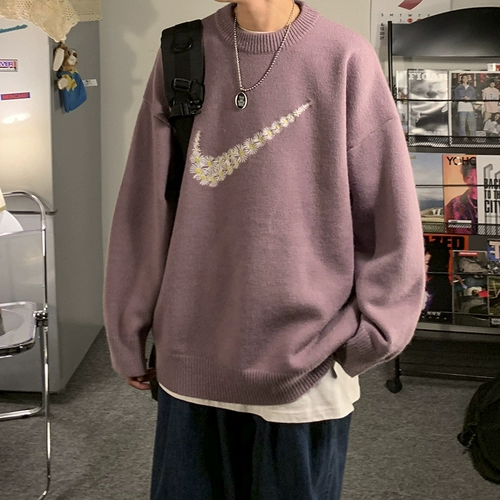 Осенний трендовый трикотажный брендовый шерстяной свитер для влюбленных, в корейском стиле, увеличенная толщина, оверсайз