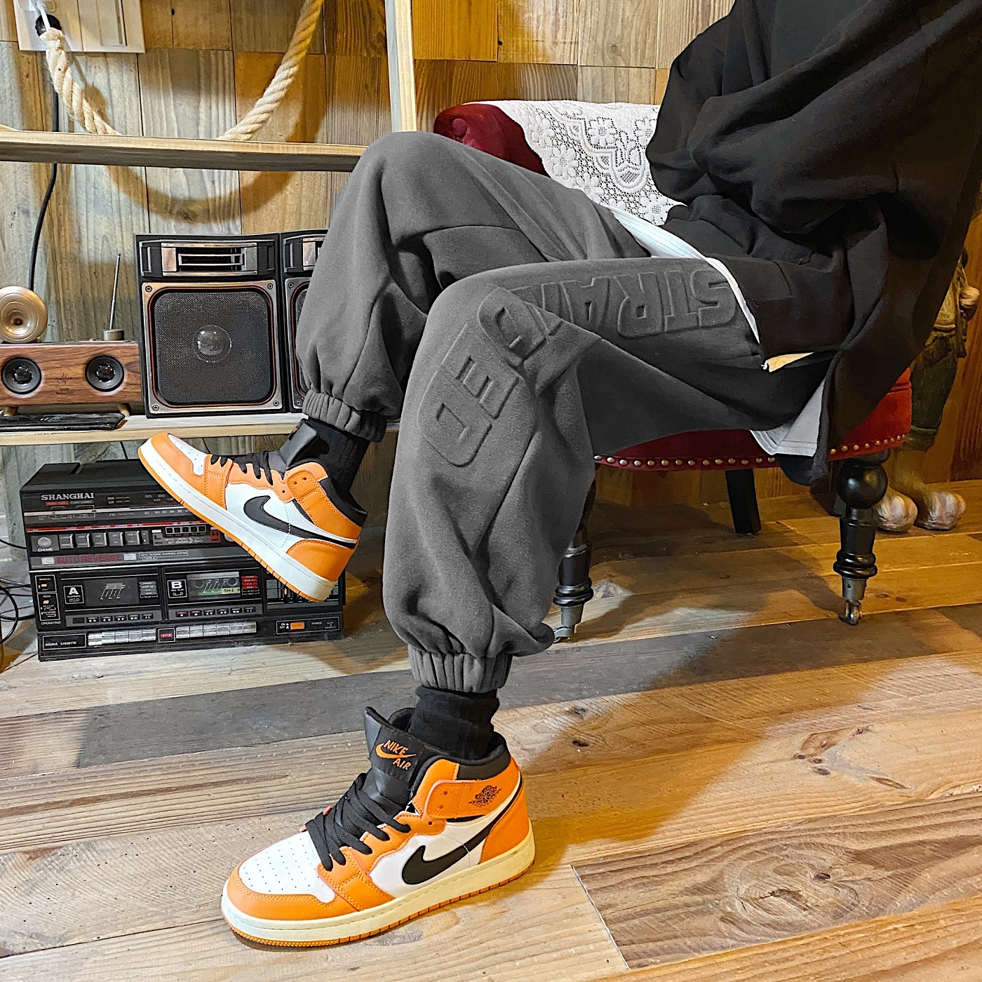 Fried Street Sports Pants Men's Spring Autumn Season 100 Ride-Hailing Pant-Ruffles Pants High Street Ins Tide Pants Korean Version Boomer