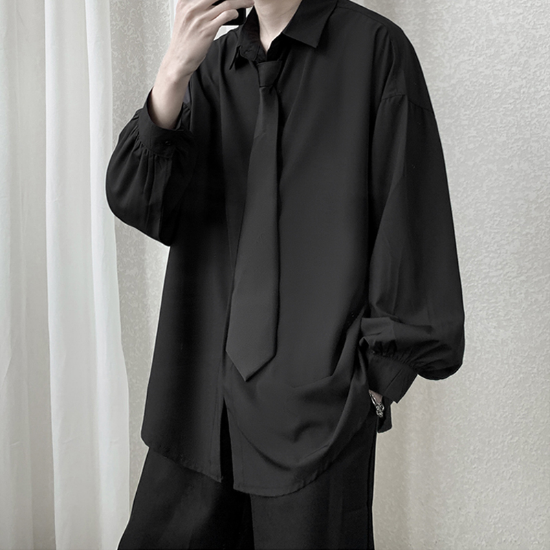 Black Warrior Shirt for Men, Long-Sleeved, Stylish, High-End, Drapey, Black Shirt with a Button-Down Collar, British Style, Elegant and Restrained Jacket