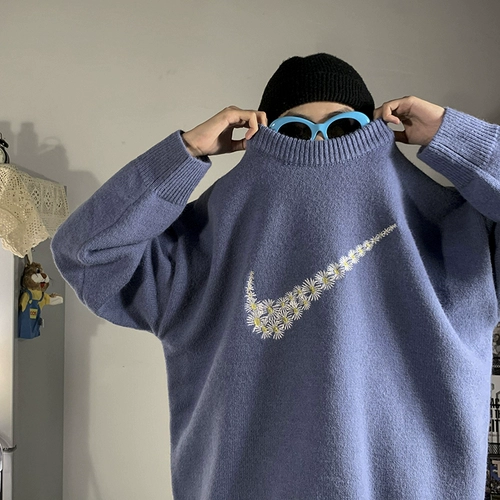 Осенний трендовый трикотажный брендовый шерстяной свитер для влюбленных, в корейском стиле, увеличенная толщина, оверсайз