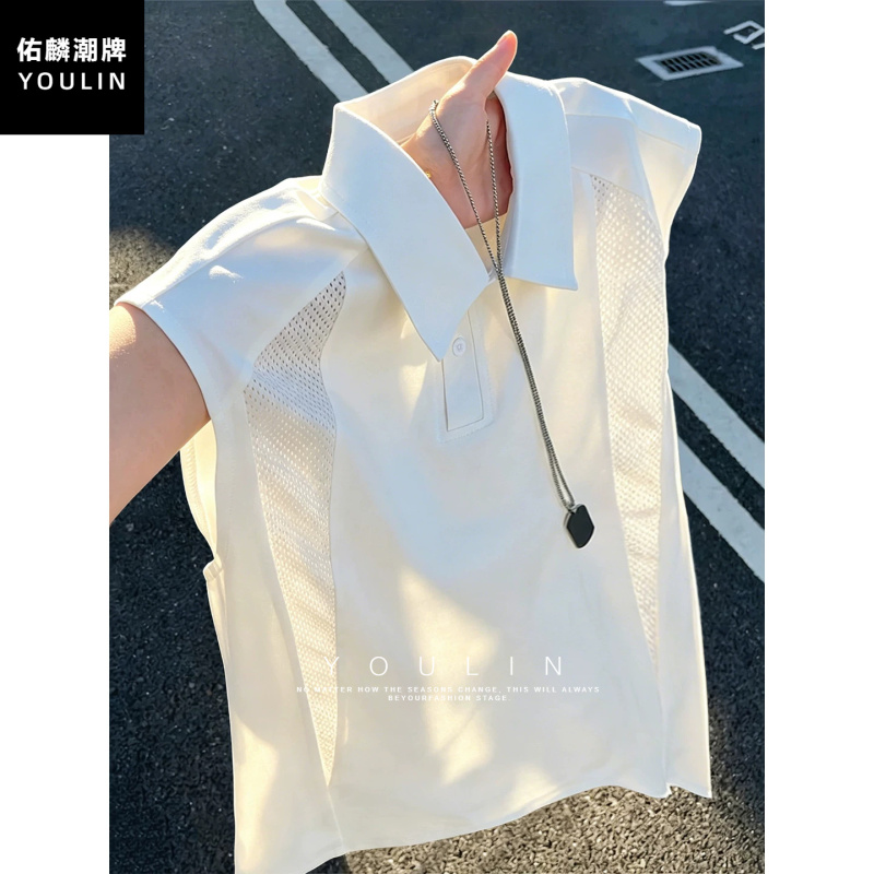 American-Style Mesh Ice Silk Quick-Drying Vest for Men and Women, Summer Cool Sleeveless Polo Shirt, T-Shirt, Sports Golf Wear
