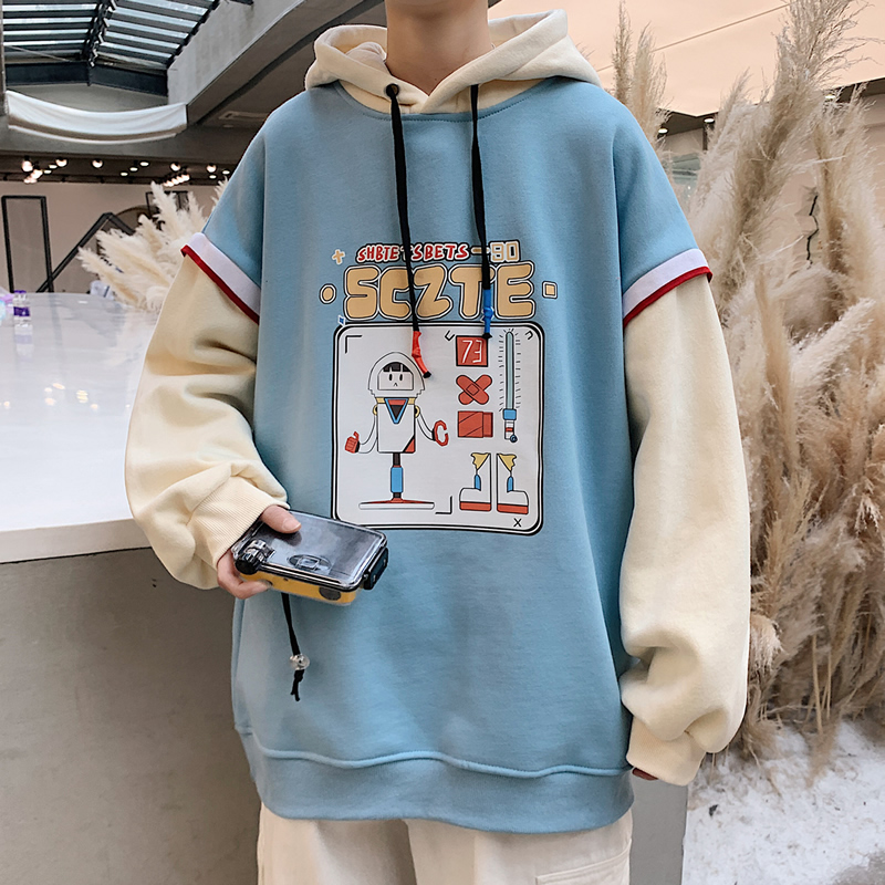 Fake two vibe country Chaowei coat oversize fall shoulder Lianhood male American Academy Costume Jacket Autumn