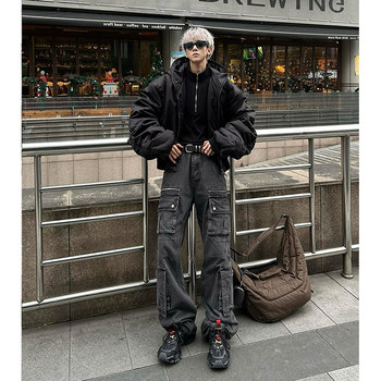 Men's Multi-Pocket Cargo Jeans, American High Street Style, Clean Fit Design, Straight-Leg Flared Pants