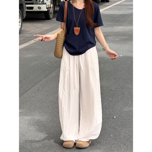 Тонкие шелковые штаны, подходит для подростков, из хлопка и льна, свободный прямой крой