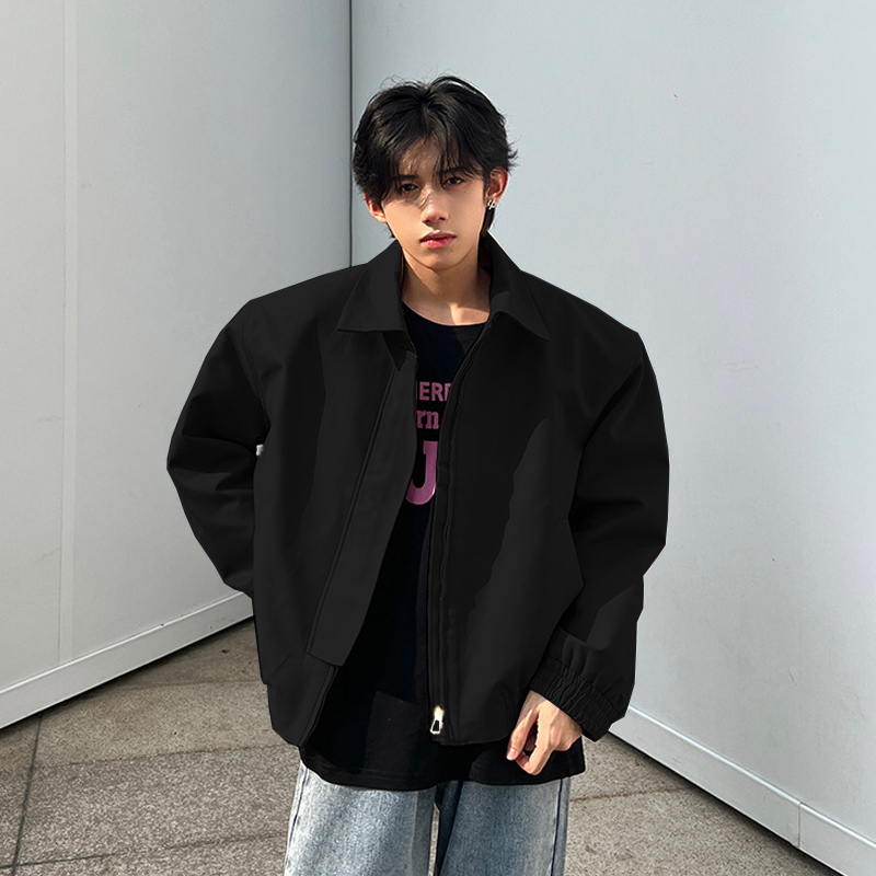 Black Shoulder-Padded Short Jacket for Men, Spring and Autumn, Regular Shoulder, Trendy Brand, Cool and Stylish, High-End Men's Clothing, American-Style Bomber Jacket