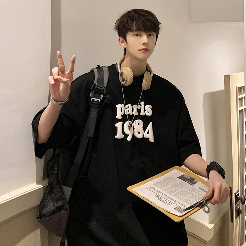 American-style gaoke heavy-duty T-shirt foam short sleeve tide brand oversize small neckline cropped sleeve couple half sleeve male ins