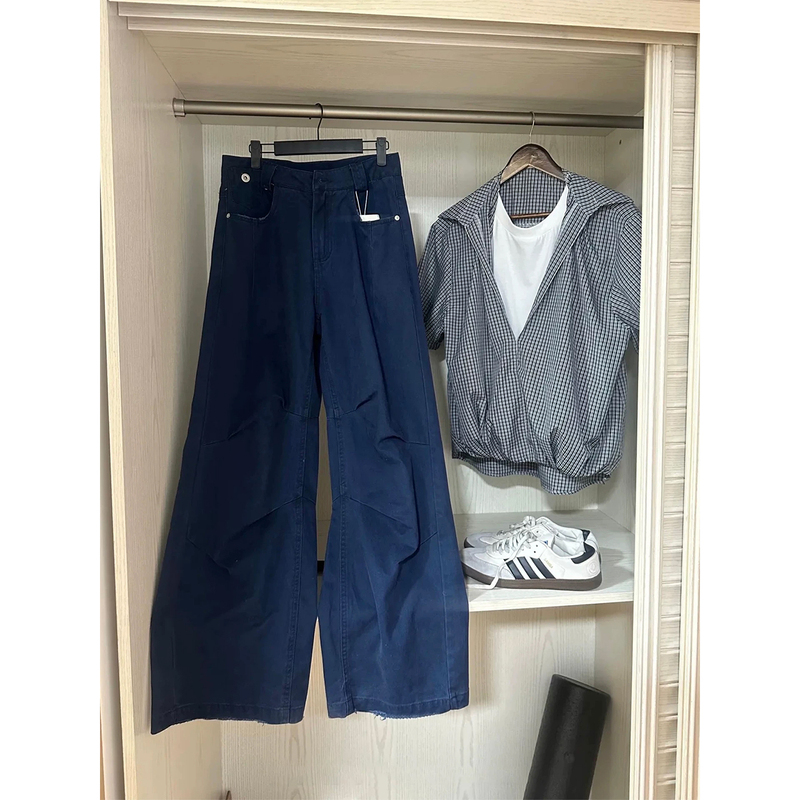 Chapter1 French Work Blue Straight-Leg Jeans for Men, Summer Pure Cotton Work Pants, American Retro Flared Pants Chapter1 French Work Blue Straight-Leg Jeans for Men, Summer Pure Cotton Work Pants, American Retro Flared Pants