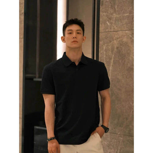 Черная летняя футболка polo, короткий рукав