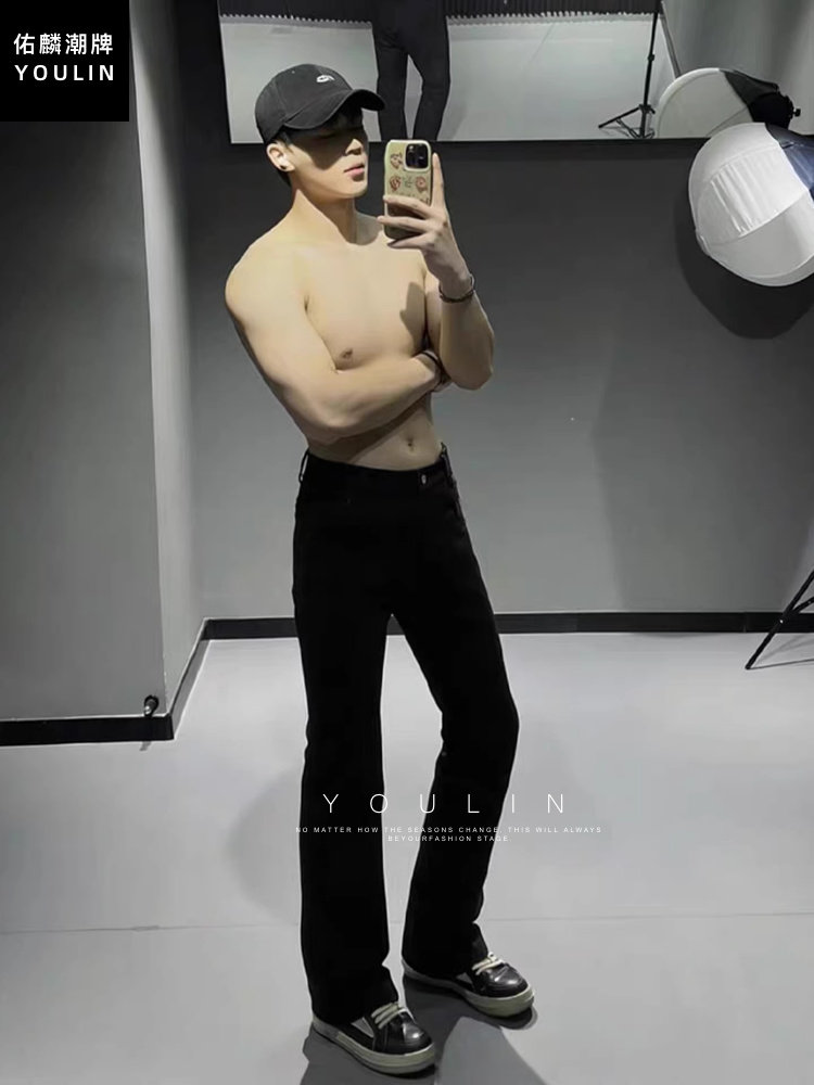 Cleanfit Black Slim-Fit Jeans for Men, Winter, Tall, Fleece-Lined, Extra-Long Pants, Slimming Straight-Leg Bootcut Pants