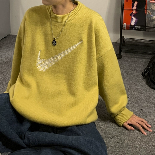 Осенний трендовый трикотажный брендовый шерстяной свитер для влюбленных, в корейском стиле, увеличенная толщина, оверсайз