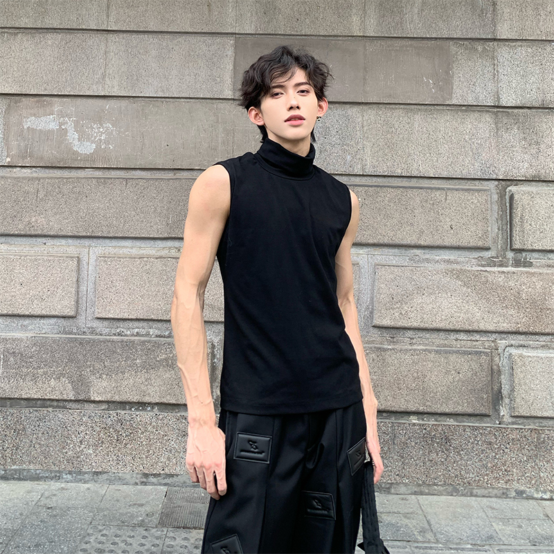 Cleanfit High-Neck Sleeveless Vest for Men, Slim Fit, High-End Feel, Sleeveless T-Shirt Design, Stand-Up Collar Base Layer